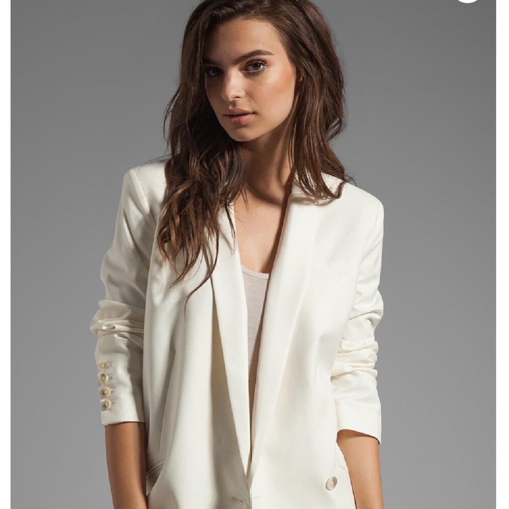 ELIZABETH & JAMES NWT ESSENTIAL VERN LINED BLAZER IN ECRU W/ SHOULDER PADS